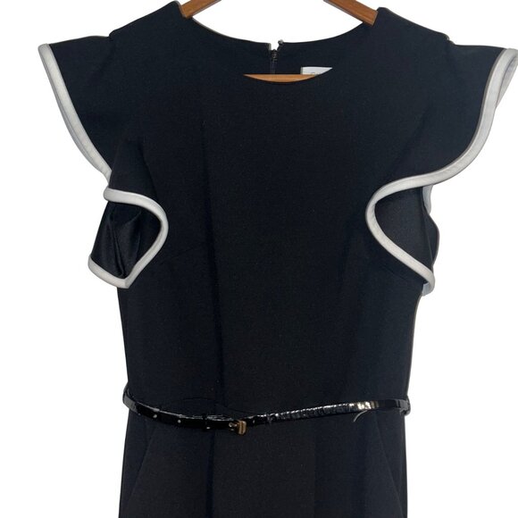 Calvin Klein Black Ruffle Trim Jumpsuit With Belt Sleeveless Womens Size 4 - Picture 2 of 8